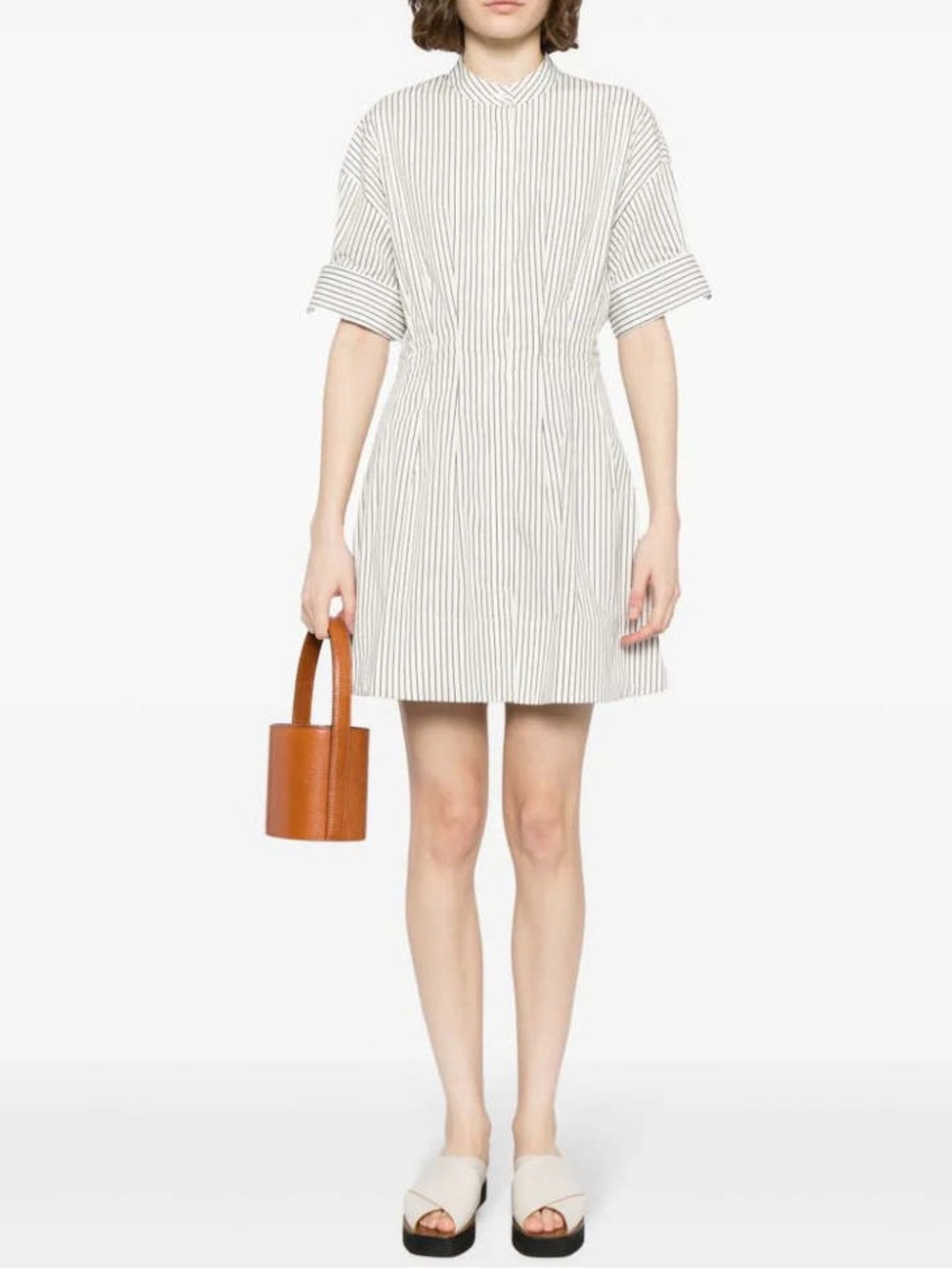 STAUD Mini Lorenza Dress in Ivory Micro Stripe Size S